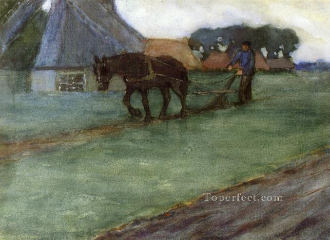 Homme labourant cheval impressionniste Frederick Carl Frieseke Peintures à l'huile